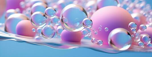 AI generated Generative AI, abstract pastel pink blue purple background with iridescent magical air bubbles, wallpaper with glass balls or water drops photo