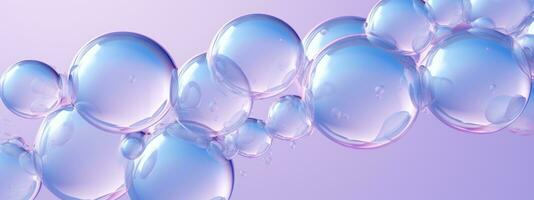 AI generated Generative AI, abstract pastel pink blue purple background with iridescent magical air bubbles, wallpaper with glass balls or water drops photo