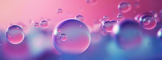 AI generated Generative AI, abstract pastel pink blue purple background with iridescent magical air bubbles, wallpaper with glass balls or water drops photo