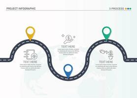 Road way infographic of 3 steps and business icons for finance process steps. vector