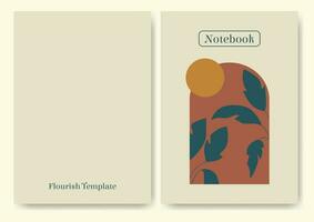 Cover page for notebook and diary in minimal style. Flourish nature elements illustration vector