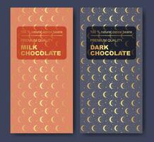 Golden chocolate bar packaging mock up set. Vector seamless pattern design element