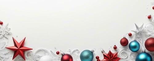 AI Generated Colorful Christmas Ornaments on White photo