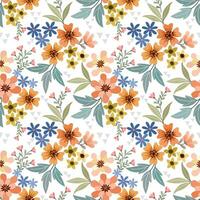 Cute small flowers and leaf on white color background pattern. vector