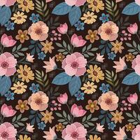 Beautiful flowers and leaf in vintage color on deep brown color background pattern. vector