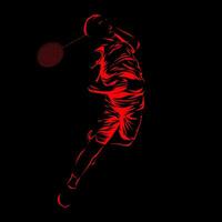 Silhouette of badminton player on black background. Vector eps 10