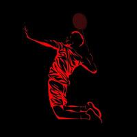 Silhouette of badminton player on black background. Vector eps 10