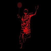 Silhouette of badminton player on black background. Vector eps 10