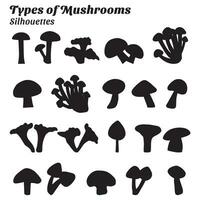 Collection of silhouette illustrations of types of mushrooms vector