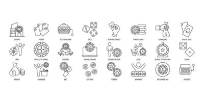 Casino icons set. Set of editable stroke icons.Vector set of Casino vector