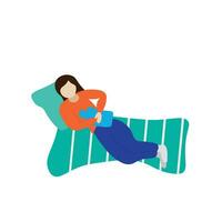 A girl lies in bed with a heating pad, isolated on white, flat vector, faceless illustration, the girl is sick vector