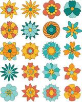 Yellow and Turquoise Retro Flower Element Set vector