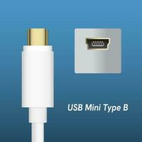 Mini USB type B super speed Cable Plugs and socket Isolated on Blue Background. Eps10 vector