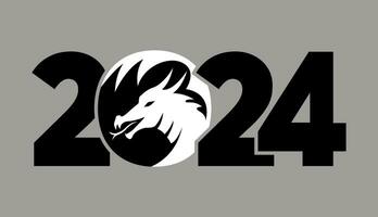 Logo 2024 with the dragon. Icon with the symbol of the year. Simple, modern, and concise design. Black and white colors. Chinese New Year. vector