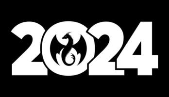 Logo 2024 with the dragon. Icon with the symbol of the year. Simple and concise design. Black and white colors. vector