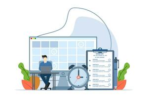 Business schedule planning concept with online calendar. a group of people who work according to a schedule. Online Scheduling Service, time management, vector illustration for white background.