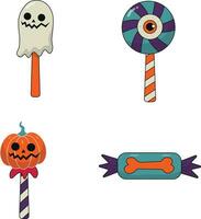 Halloween Candy With Spooky Cartoon Design. Isolated On White Background. Vector Illustration.