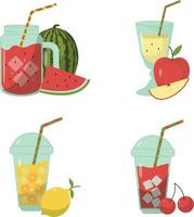 Fruit Juice Smoothie With Different Types Fruit. Isolated On White Background. Vector Illustration Collection.