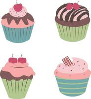 Collection of Cupcake Dessert. With Cartoon Design Style. Isolated Vector Illustration.