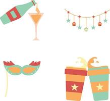 New Year Retro Decoration With Flat Design. Isolated On White Background. Vector Illustration Set.