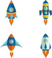 Collection of Spaceship Rocket. With Colorful Cartoon Design. Vector Illustration.