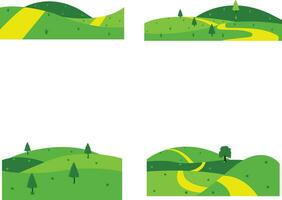 Field Green Hills Icon With Aesthetic Cartoon Design Concept. Vector Illustration Set.