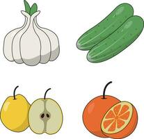 Fruits and Vegetables With Different Types. Isolated On White Background. Vector Illustration Set.
