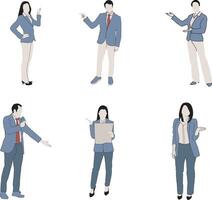 Character Doing Presentation Icon Set. Isolated On White Background. Vector Illustration.