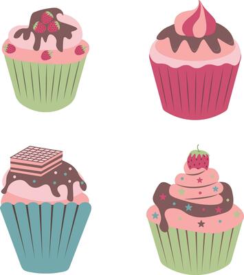 Collection of Cupcake Dessert. With Cartoon Design Style. Isolated Vector Illustration.