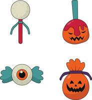 Halloween Candy With Spooky Cartoon Design. Isolated On White Background. Vector Illustration.