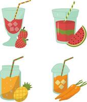 Fruit Juice Smoothie With Different Types Fruit. Isolated On White Background. Vector Illustration Collection.