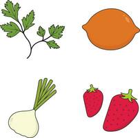 Fruits and Vegetables Icon Set. Isolated On White Background. Vector Illustration.