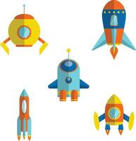 Collection of Spaceship Rocket. With Colorful Cartoon Design. Vector Illustration.