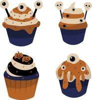 Halloween Cupcake With Different Design and Shape. Vector Illustration Set.