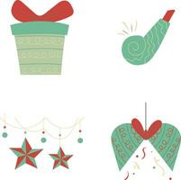 New Year Retro Decoration Icon With Simple Design. Isolated On White Background. Vector Illustration Set.