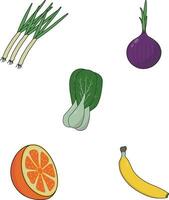 Fruits and Vegetables With Different Types. Isolated On White Background. Vector Illustration Set.