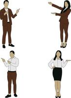 Set of Different Character Doing Presentation. Isolated On White Background. Vector Illustration.