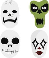 Halloween Mask Icon With Creepy Cartoon Design Style. Isolated On White Background. Vector Illustration Set.