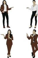 Set of Different Character Doing Presentation. Isolated On White Background. Vector Illustration.