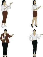 Set of Different Character Doing Presentation. Isolated On White Background. Vector Illustration.