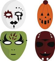 Halloween Mask Icon With Creepy Cartoon Design Style. Isolated On White Background. Vector Illustration Set.