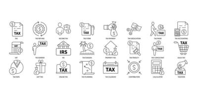 Tax icons set. Set of editable stroke icons.Vector set of Tax vector