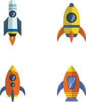 Collection of Spaceship Rocket. With Colorful Cartoon Design. Vector Illustration.