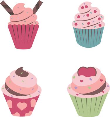 Collection of Cupcake Dessert. With Cartoon Design Style. Isolated Vector Illustration.