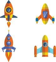 Collection of Spaceship Rocket. With Colorful Cartoon Design. Vector Illustration.