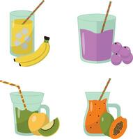 Fruit Juice Smoothie With Different Types Fruit. Isolated On White Background. Vector Illustration Collection.