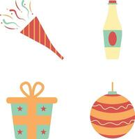 New Year Retro Decoration With Flat Design. Isolated On White Background. Vector Illustration Set.