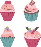 Collection of Cupcake Dessert. With Cartoon Design Style. Isolated Vector Illustration.