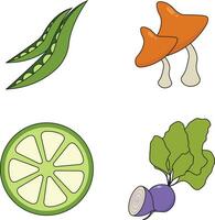 Fruits and Vegetables Icon Set. Isolated On White Background. Vector Illustration.