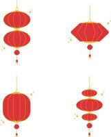 Lantern Chinese New Year With Flat Design. Isolated Vector Icon Set.